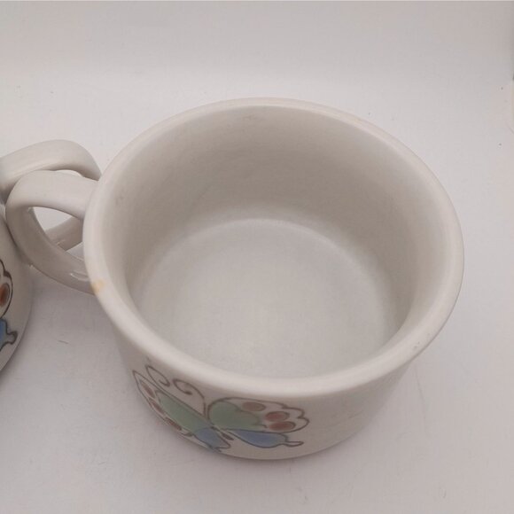 Vintage Butterfly Soup Bowls Cocoa Mugs Large Stoneware 16 oz MCM Boho - Picture 6 of 9